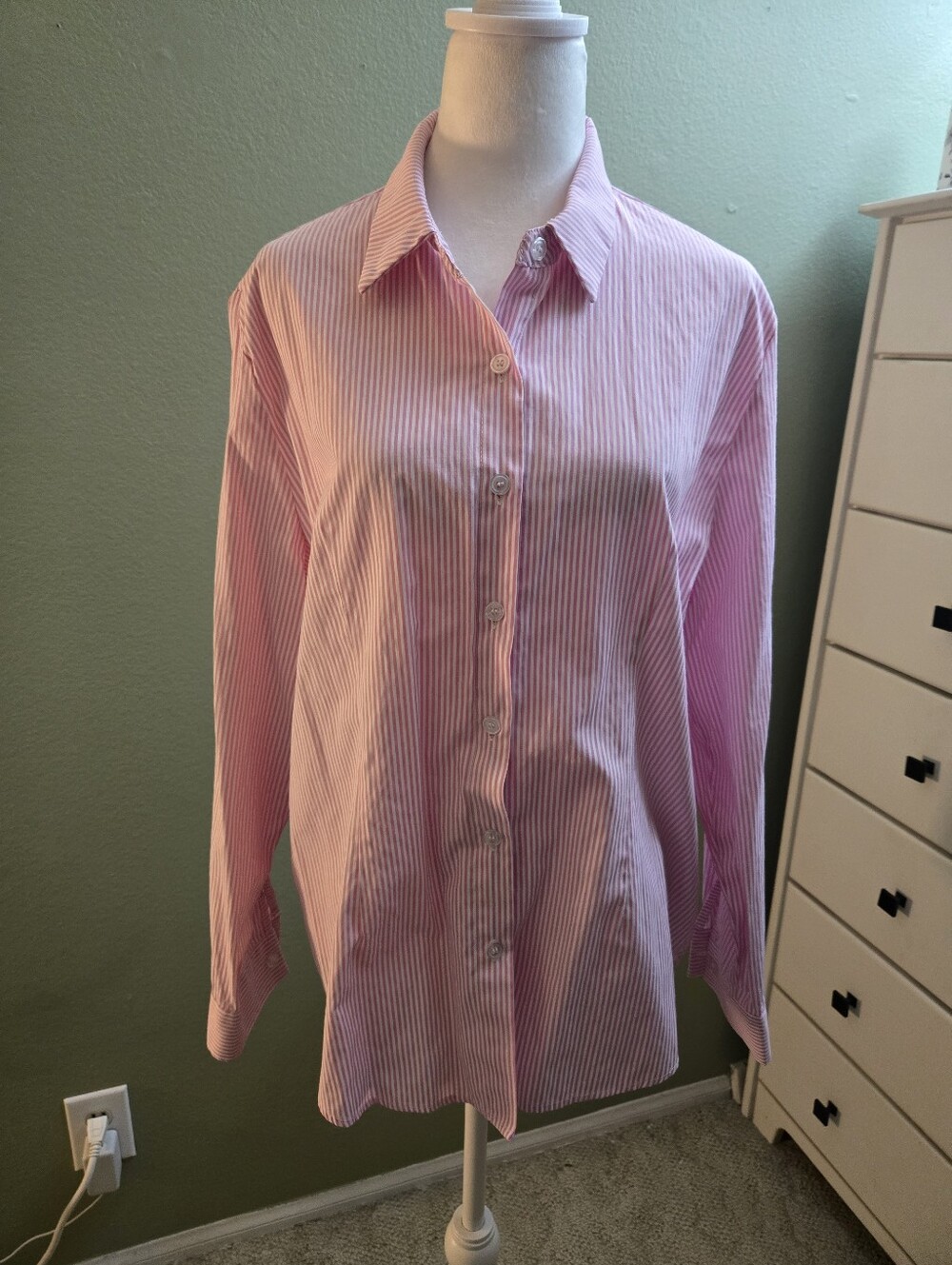 Women's Pink & White Striped Button-Up Shirt